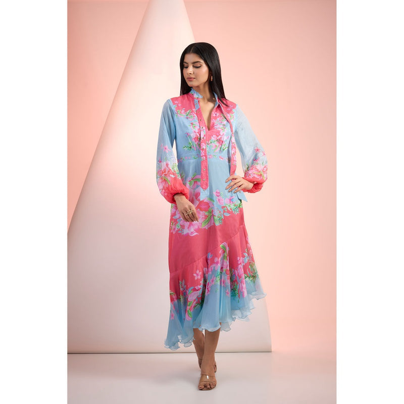 MANDIRA WIRK Blue Printed Midi Dress