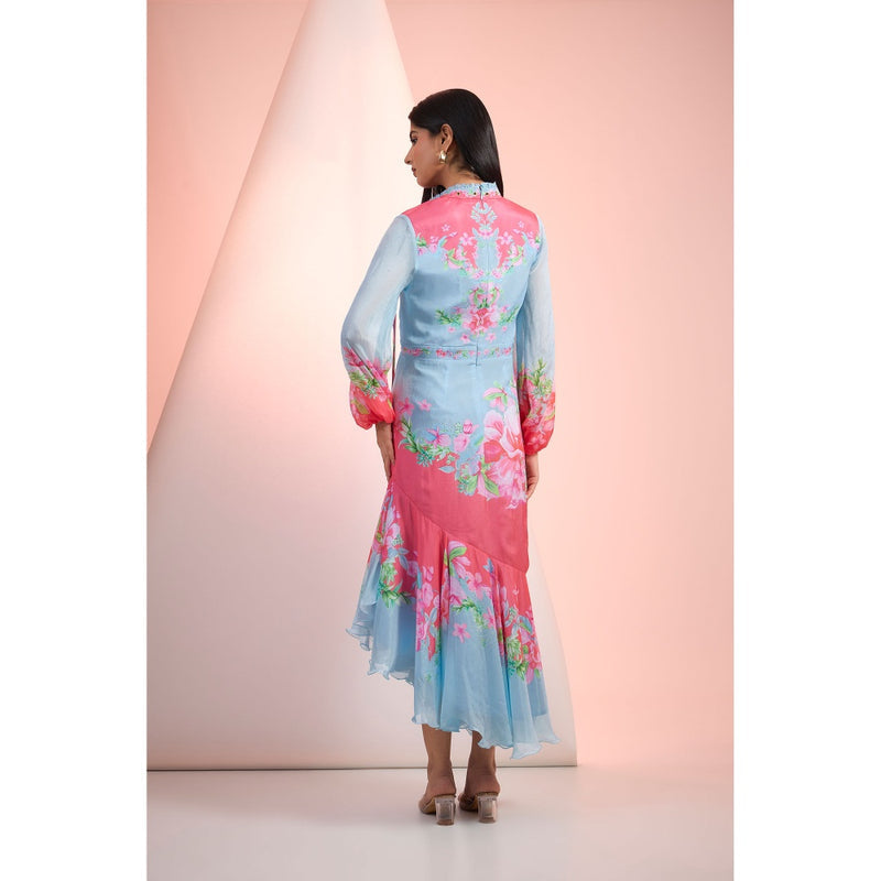 MANDIRA WIRK Blue Printed Midi Dress