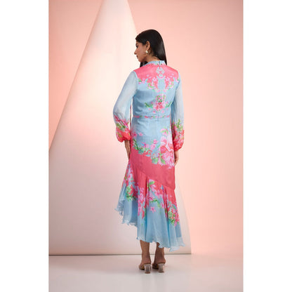 MANDIRA WIRK Blue Printed Midi Dress