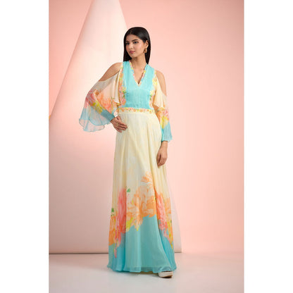 MANDIRA WIRK Blue Printed Maxi Dress
