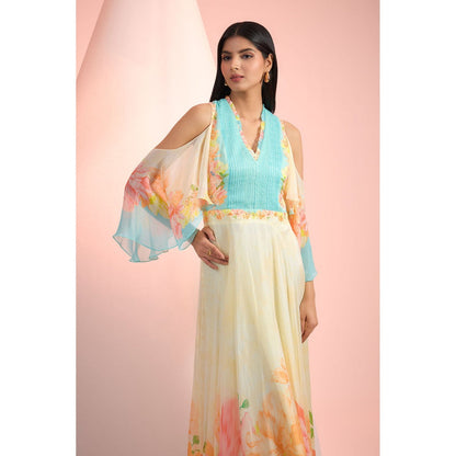 MANDIRA WIRK Blue Printed Maxi Dress