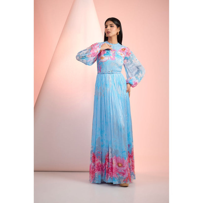 MANDIRA WIRK Blue Printed Maxi Dress