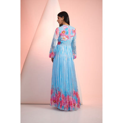 MANDIRA WIRK Blue Printed Maxi Dress