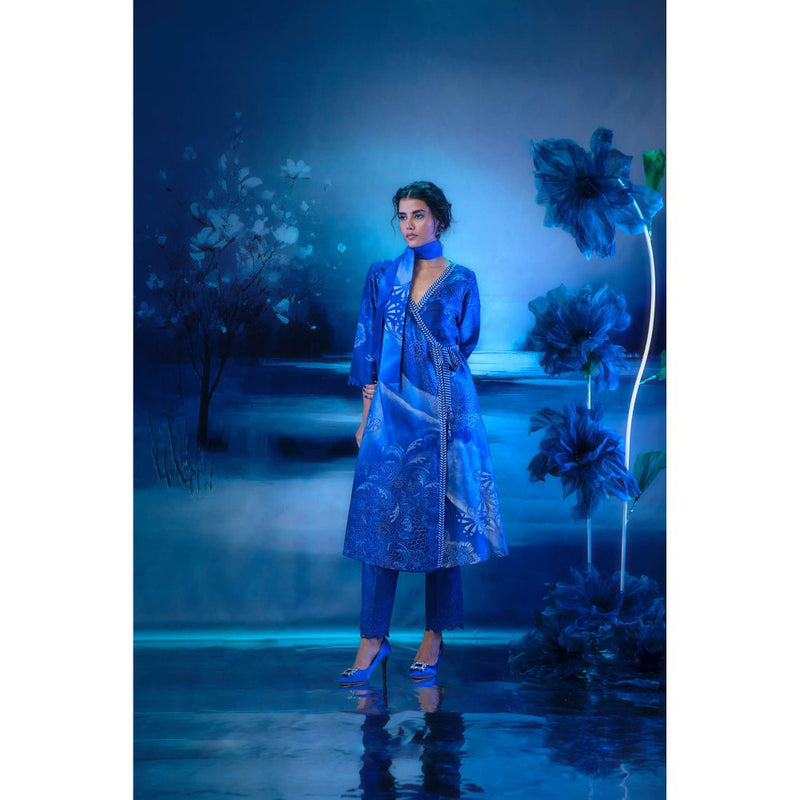 MANDIRA WIRK Blue Bliss Angrakha with Pant and Dupatta