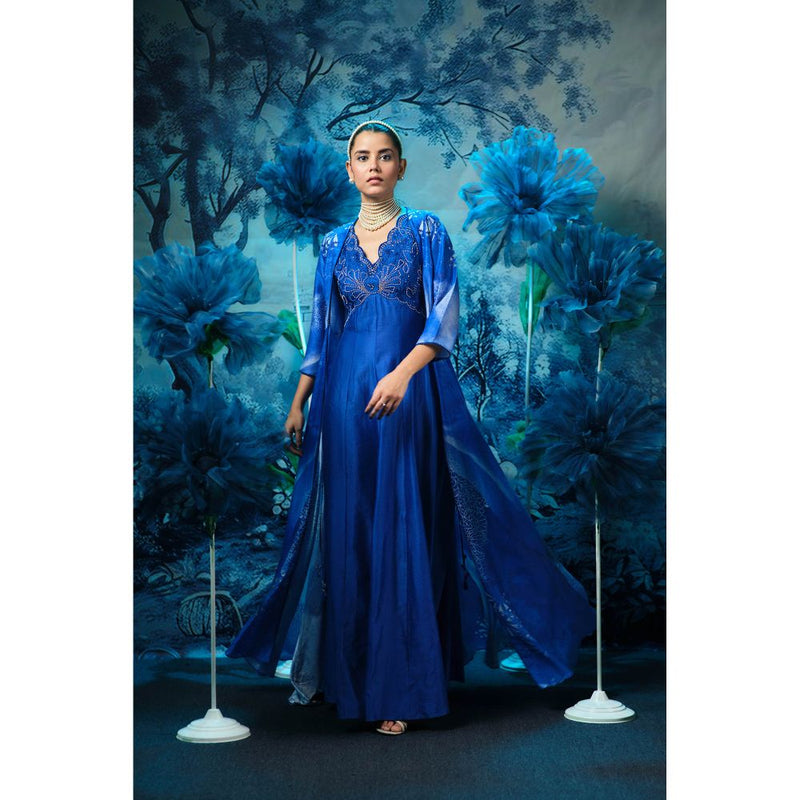 MANDIRA WIRK Blue Dress with Cape