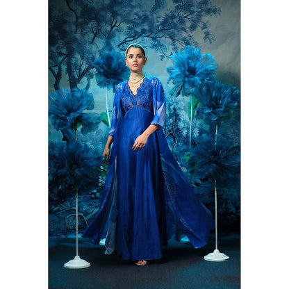 MANDIRA WIRK Blue Dress with Cape