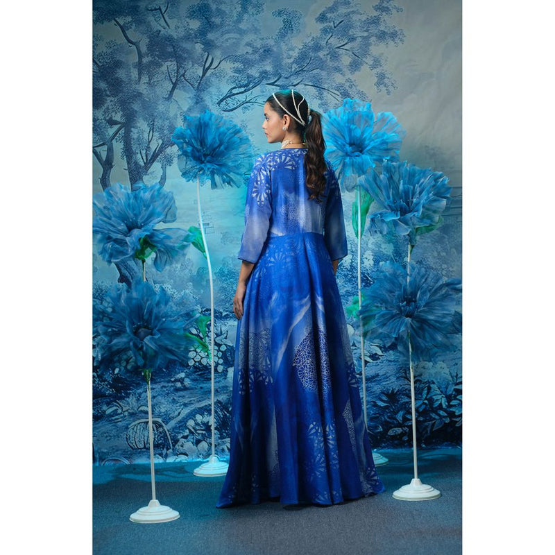 MANDIRA WIRK Blue Dress with Cape