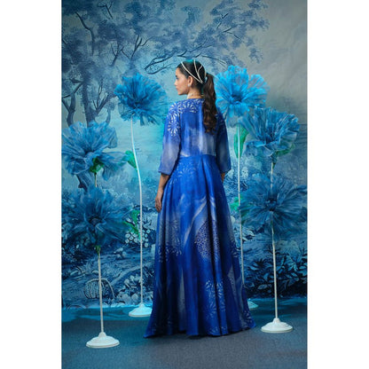 MANDIRA WIRK Blue Dress with Cape