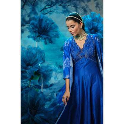 MANDIRA WIRK Blue Dress with Cape
