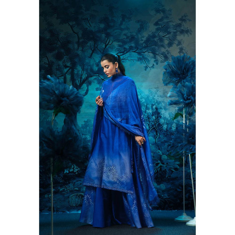 MANDIRA WIRK Blue Iris Kurta with Palazzo and Dupatta