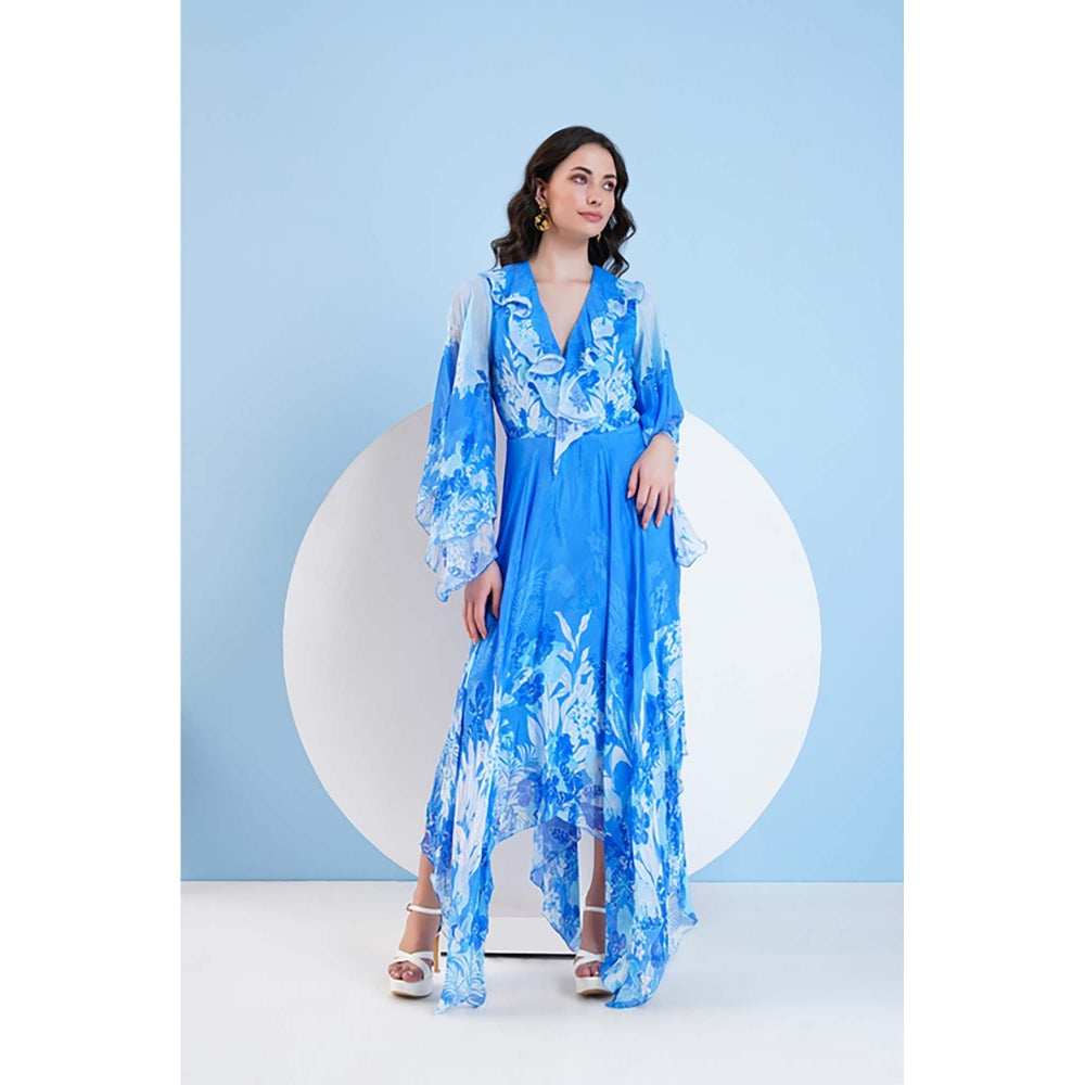 MANDIRA WIRK Blue Sapphire High Low Maxi Dress