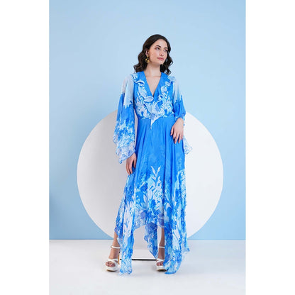 MANDIRA WIRK Blue Sapphire High Low Maxi Dress