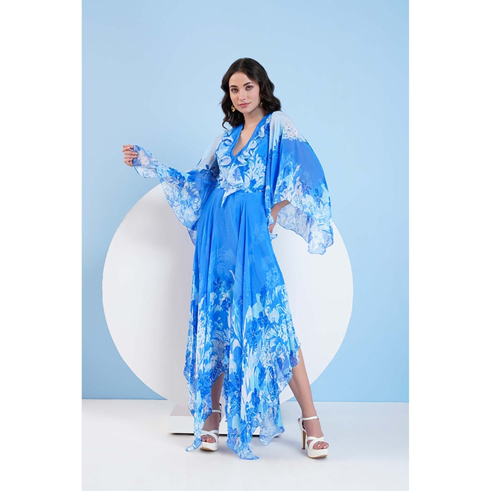 MANDIRA WIRK Blue Sapphire High Low Maxi Dress