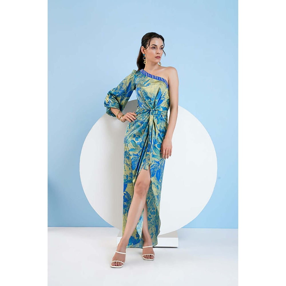 MANDIRA WIRK Gold Foil Botanical Foliage Dress