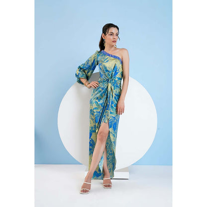 MANDIRA WIRK Gold Foil Botanical Foliage Dress