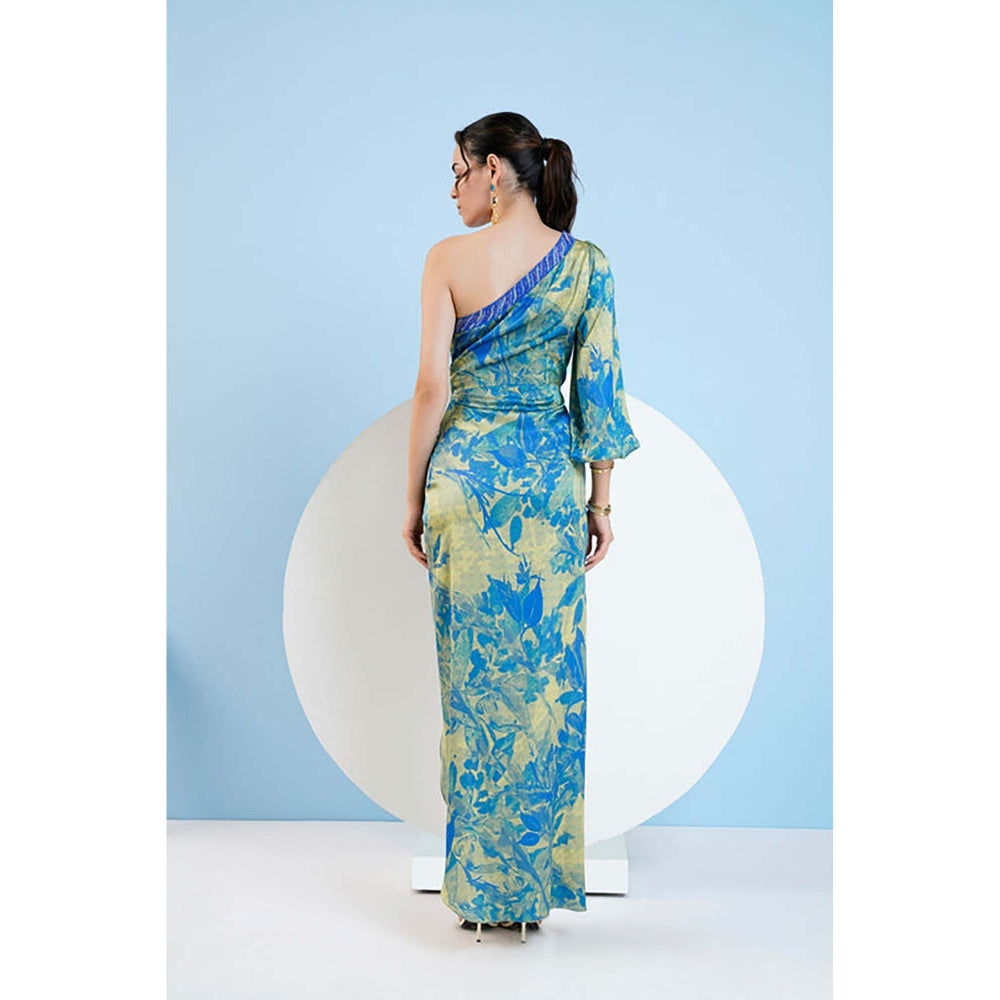 MANDIRA WIRK Gold Foil Botanical Foliage Dress