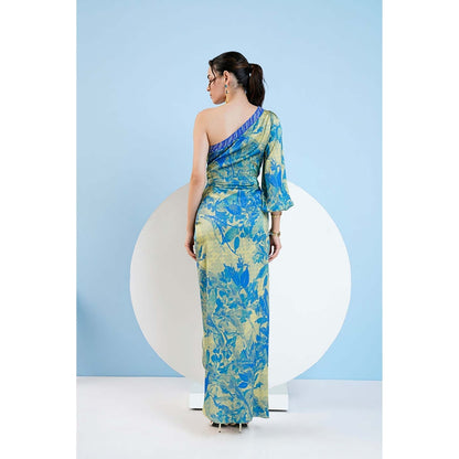 MANDIRA WIRK Gold Foil Botanical Foliage Dress