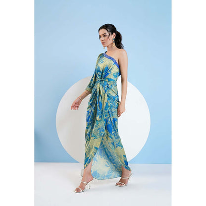 MANDIRA WIRK Gold Foil Botanical Foliage Dress