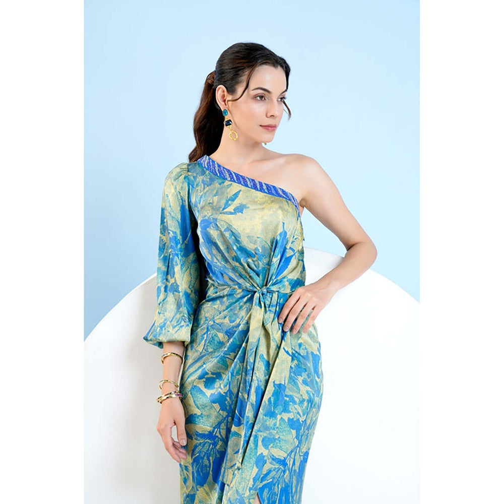 MANDIRA WIRK Gold Foil Botanical Foliage Dress
