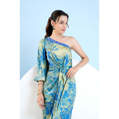 MANDIRA WIRK Gold Foil Botanical Foliage Dress