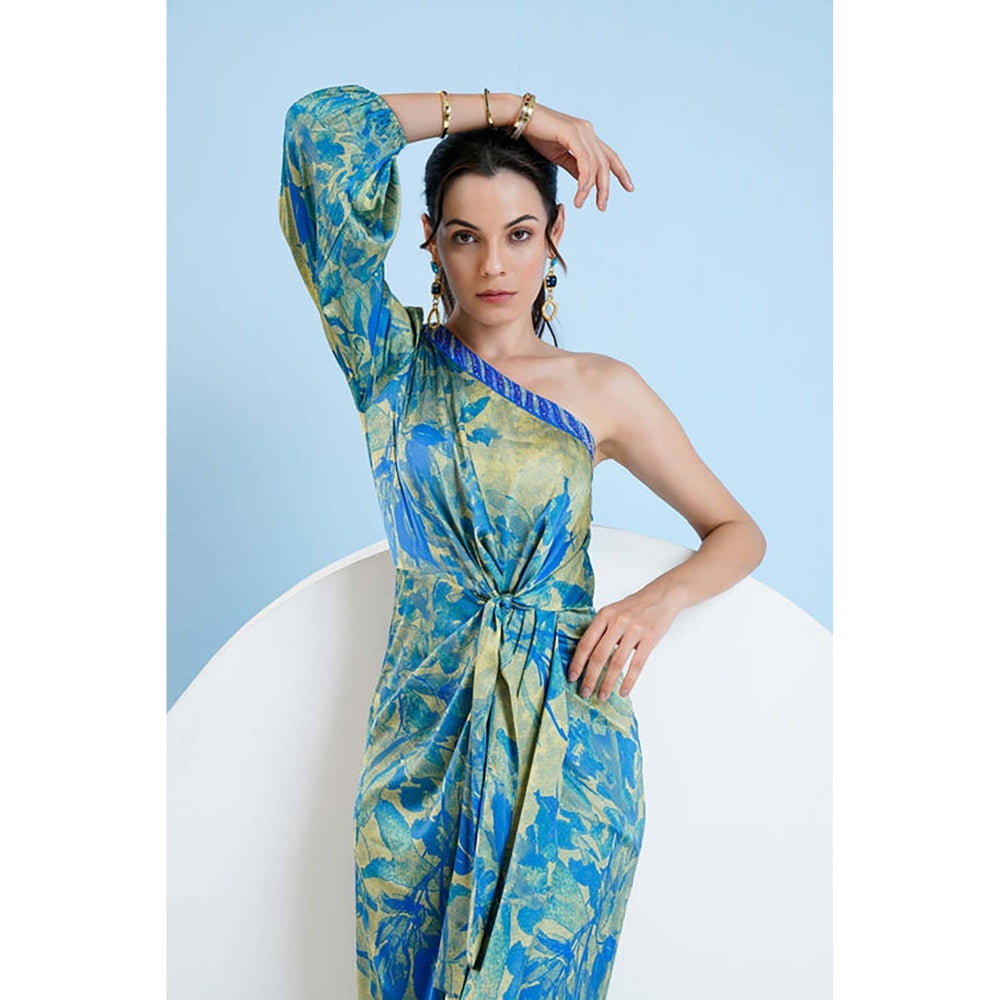 MANDIRA WIRK Gold Foil Botanical Foliage Dress