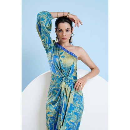 MANDIRA WIRK Gold Foil Botanical Foliage Dress