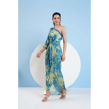 MANDIRA WIRK Gold Foil Botanical Foliage Dress