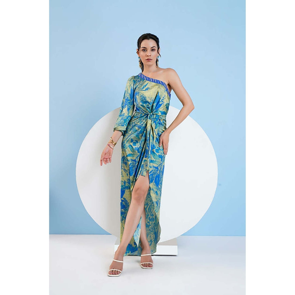 MANDIRA WIRK Gold Foil Botanical Foliage Dress