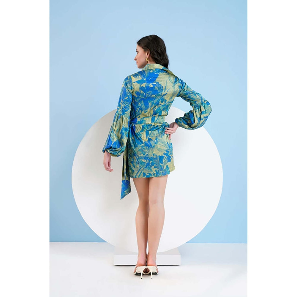 MANDIRA WIRK Gold Foil Printed Short Dress With Belt