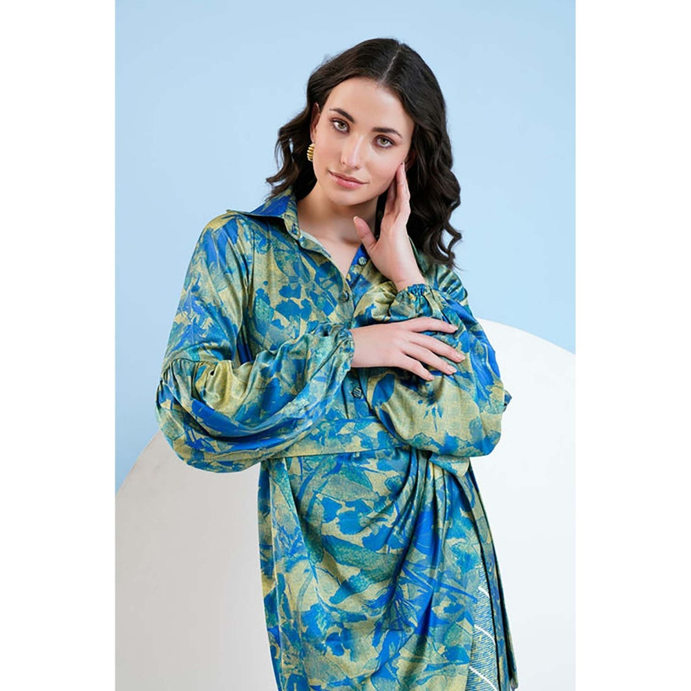 MANDIRA WIRK Gold Foil Printed Short Dress With Belt