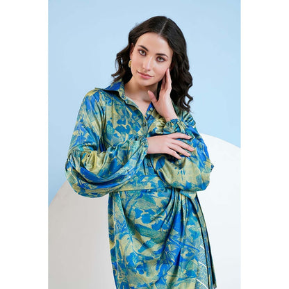 MANDIRA WIRK Gold Foil Printed Short Dress With Belt