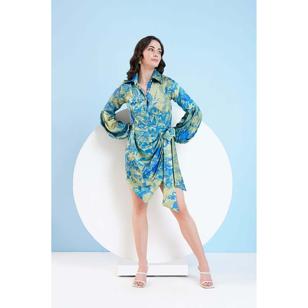 MANDIRA WIRK Gold Foil Printed Short Dress With Belt