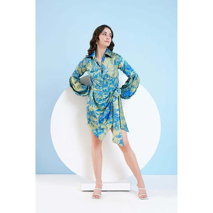 MANDIRA WIRK Gold Foil Printed Short Dress With Belt