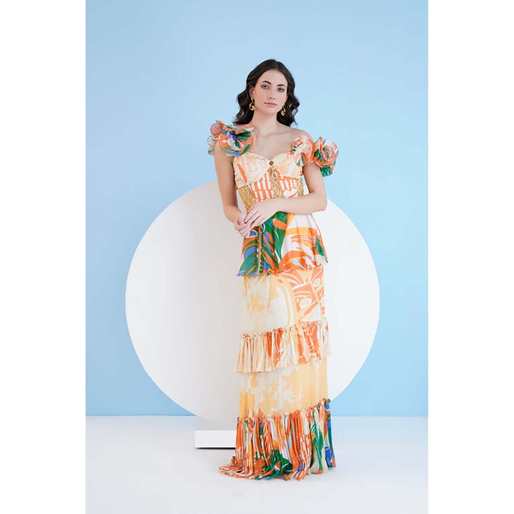 MANDIRA WIRK Mysterious Tropic Tiered Maxi Dress