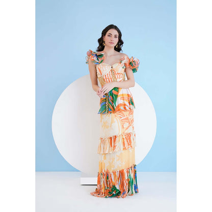 MANDIRA WIRK Mysterious Tropic Tiered Maxi Dress