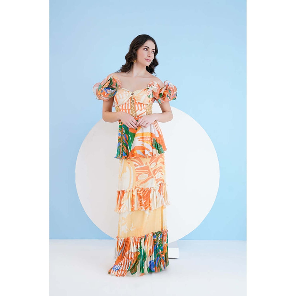 MANDIRA WIRK Mysterious Tropic Tiered Maxi Dress