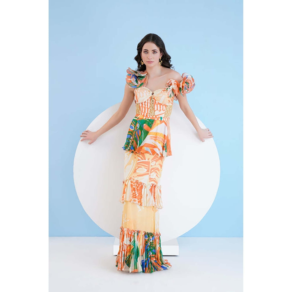 MANDIRA WIRK Mysterious Tropic Tiered Maxi Dress