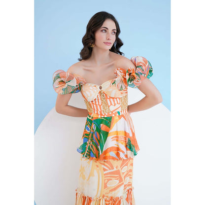 MANDIRA WIRK Mysterious Tropic Tiered Maxi Dress
