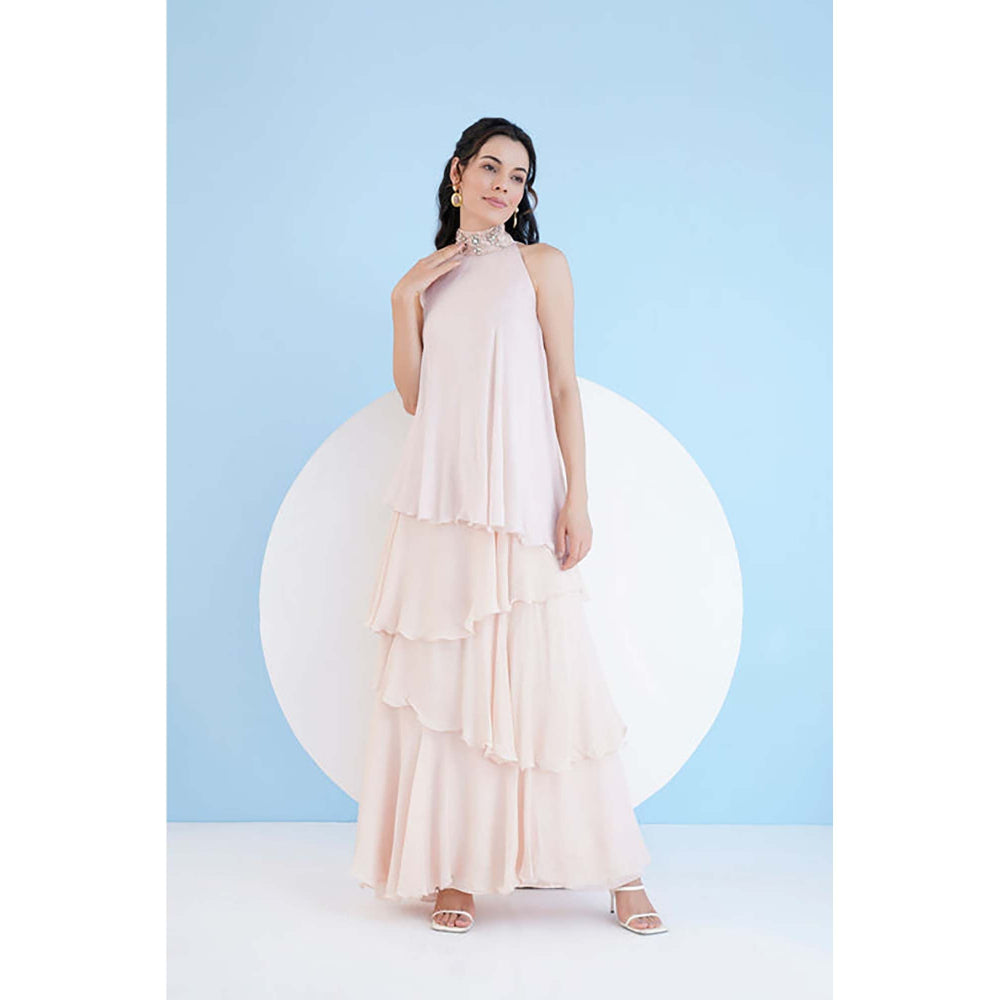 MANDIRA WIRK Nude Tiered Maxi Dress