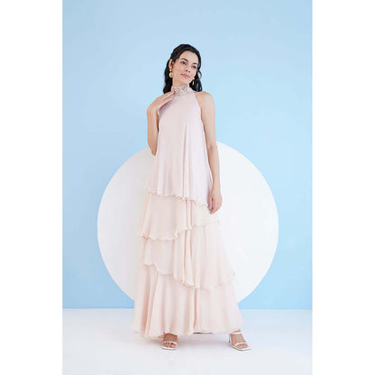 MANDIRA WIRK Nude Tiered Maxi Dress