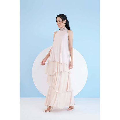 MANDIRA WIRK Nude Tiered Maxi Dress