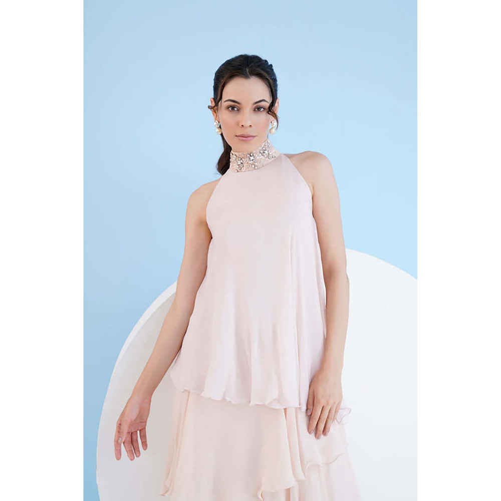 MANDIRA WIRK Nude Tiered Maxi Dress