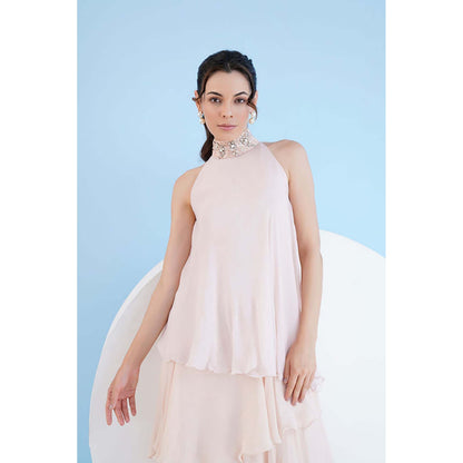 MANDIRA WIRK Nude Tiered Maxi Dress