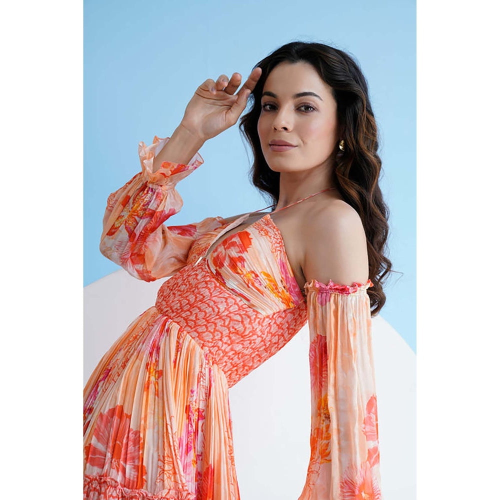 MANDIRA WIRK Orange Pastoral Mist Mushroom Mini Dress