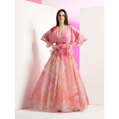 MANDIRA WIRK Patchy Flora Embroidered Peplum Maxi Dress