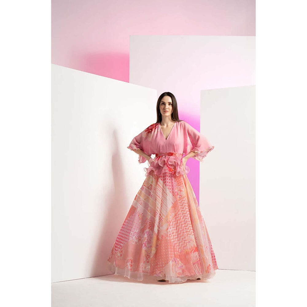 MANDIRA WIRK Patchy Flora Embroidered Peplum Maxi Dress