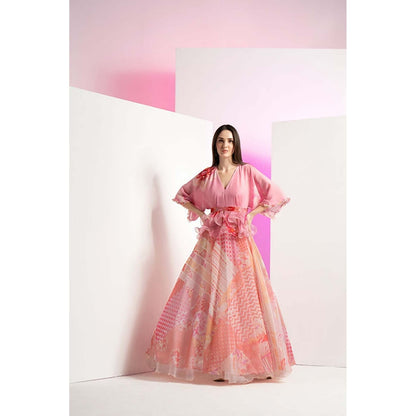 MANDIRA WIRK Patchy Flora Embroidered Peplum Maxi Dress