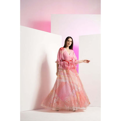 MANDIRA WIRK Patchy Flora Embroidered Peplum Maxi Dress