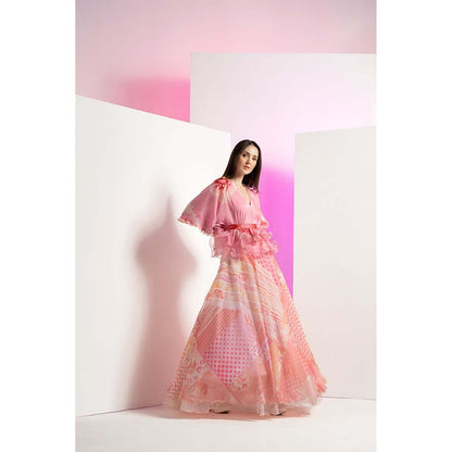 MANDIRA WIRK Patchy Flora Embroidered Peplum Maxi Dress