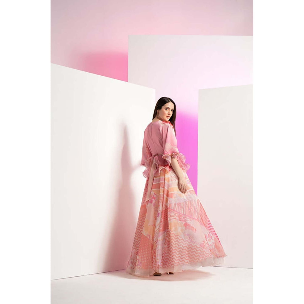 MANDIRA WIRK Patchy Flora Embroidered Peplum Maxi Dress
